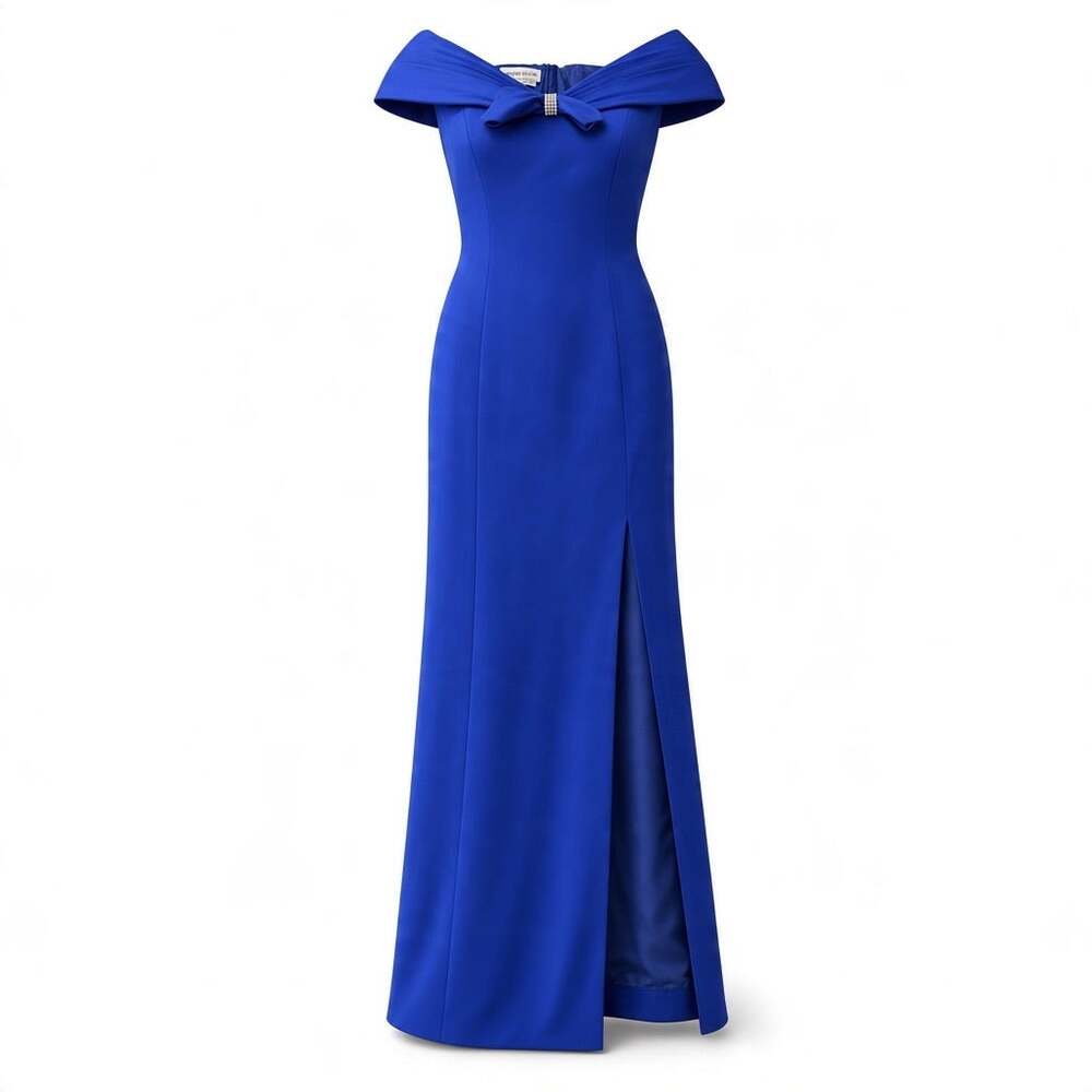 Morton Myles 1980s 1990s Royal Blue Silk Formal Prom Dress Size 8 M Vintage